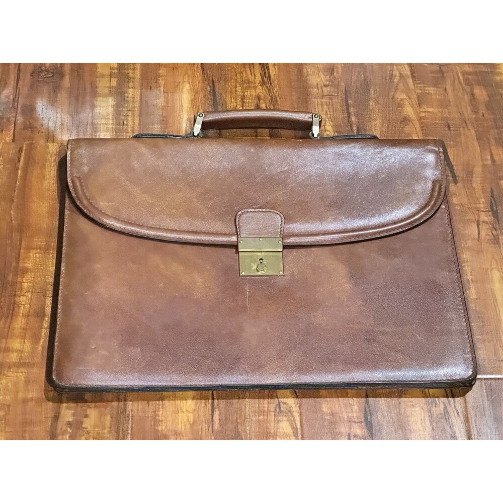 Vintage Brown Leather Made in Italy Lockable Portfolio Bag Briefcase By Luti